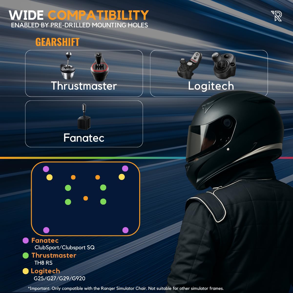 Support Levier de Vitesse pour Siège Simulateur, Montage Gauche/Droite à Inclinaison 16°, Acier Solide, Compatible Logitech Fanatec Thrustmaster, Utilisable en Frein à Main