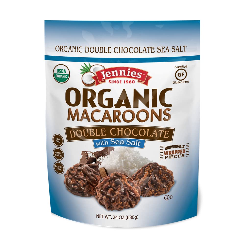 Jennies Organic Double Chocolate Macaroons with Sea Salt, 24oz | Dairy Free | Gluten Free | Peanut Free | Individually WrappedUSDA Organic
