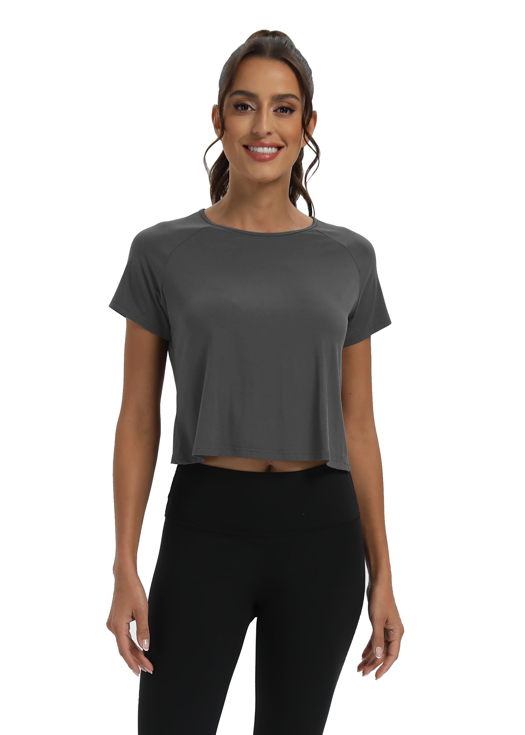 Mippo Camisetas de entrenamiento para mujer, recortadas, espalda dividida, atlética, gimnasio, ejercicio, ajuste holgado
