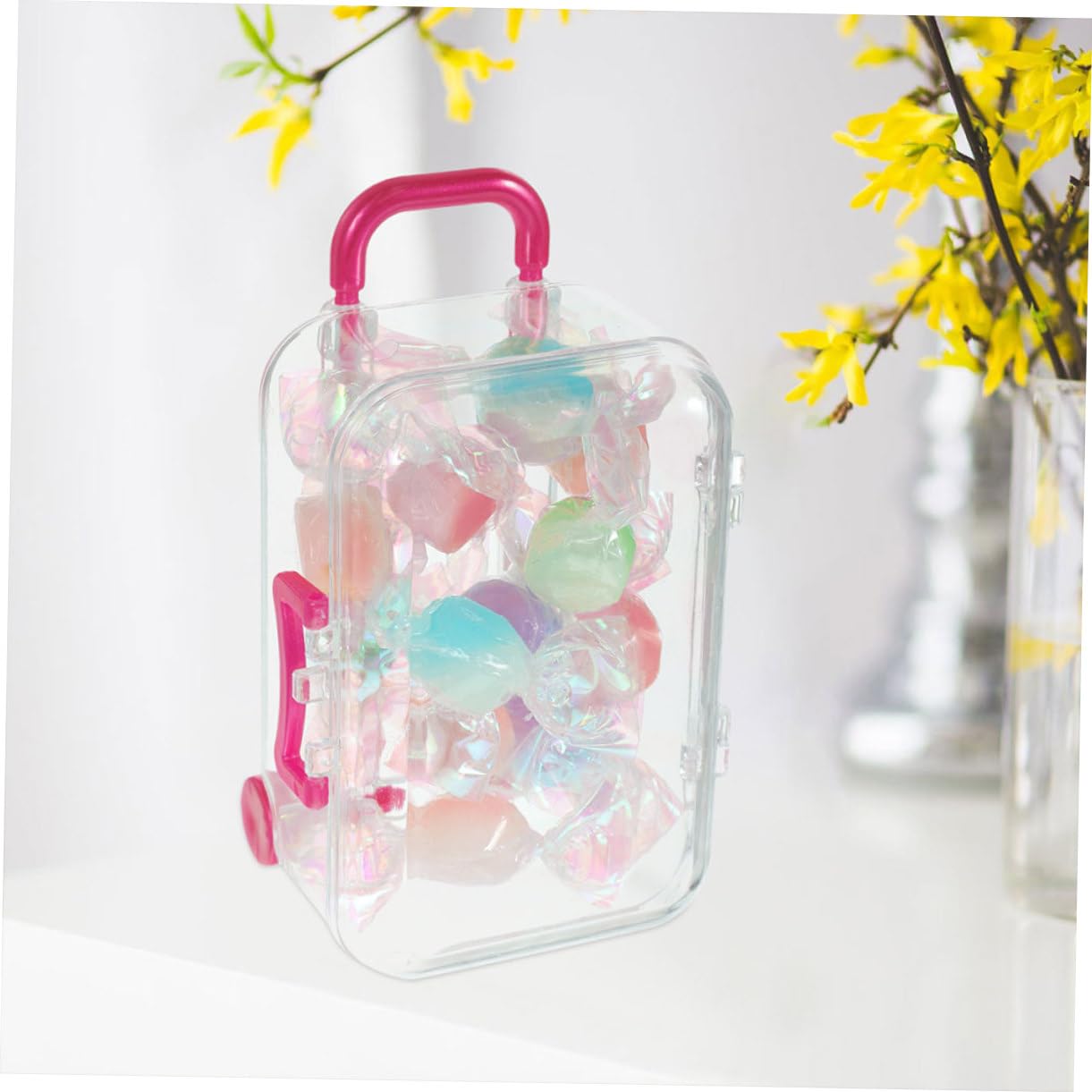 COLLBATH 24 Scatole per Confetti a Forma di Valigia, in Ps Trasparente, Compatte e Facili da Trasportare, per Matrimonio e Festa di Compleanno
