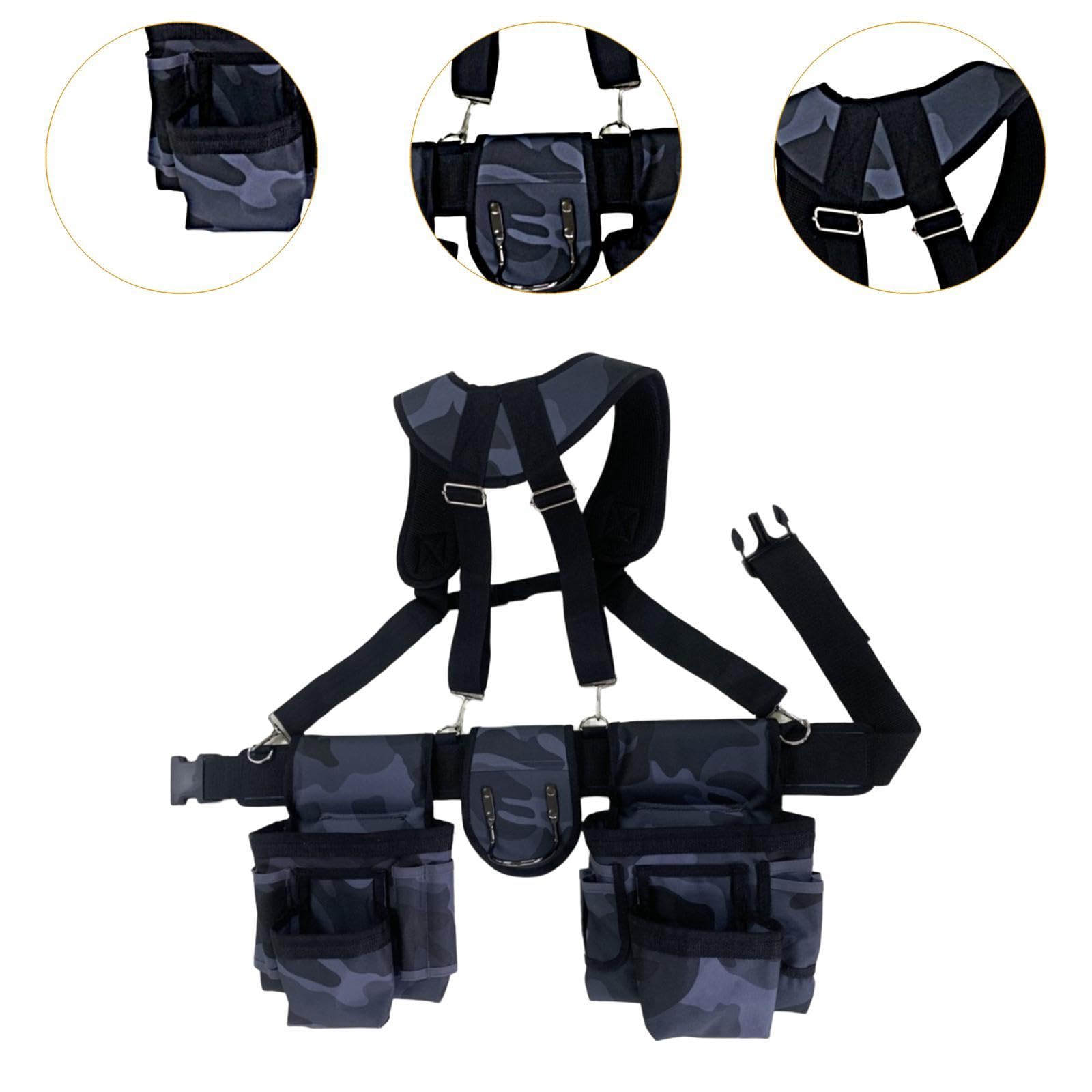 Ceinture Porte-outils avec Bretelles, Pochette Porte-outils, Pochette Porte-outils Ajustable à La Hanche, Organiseur pour électriciens et Ouvriers Du, Bleu Gris