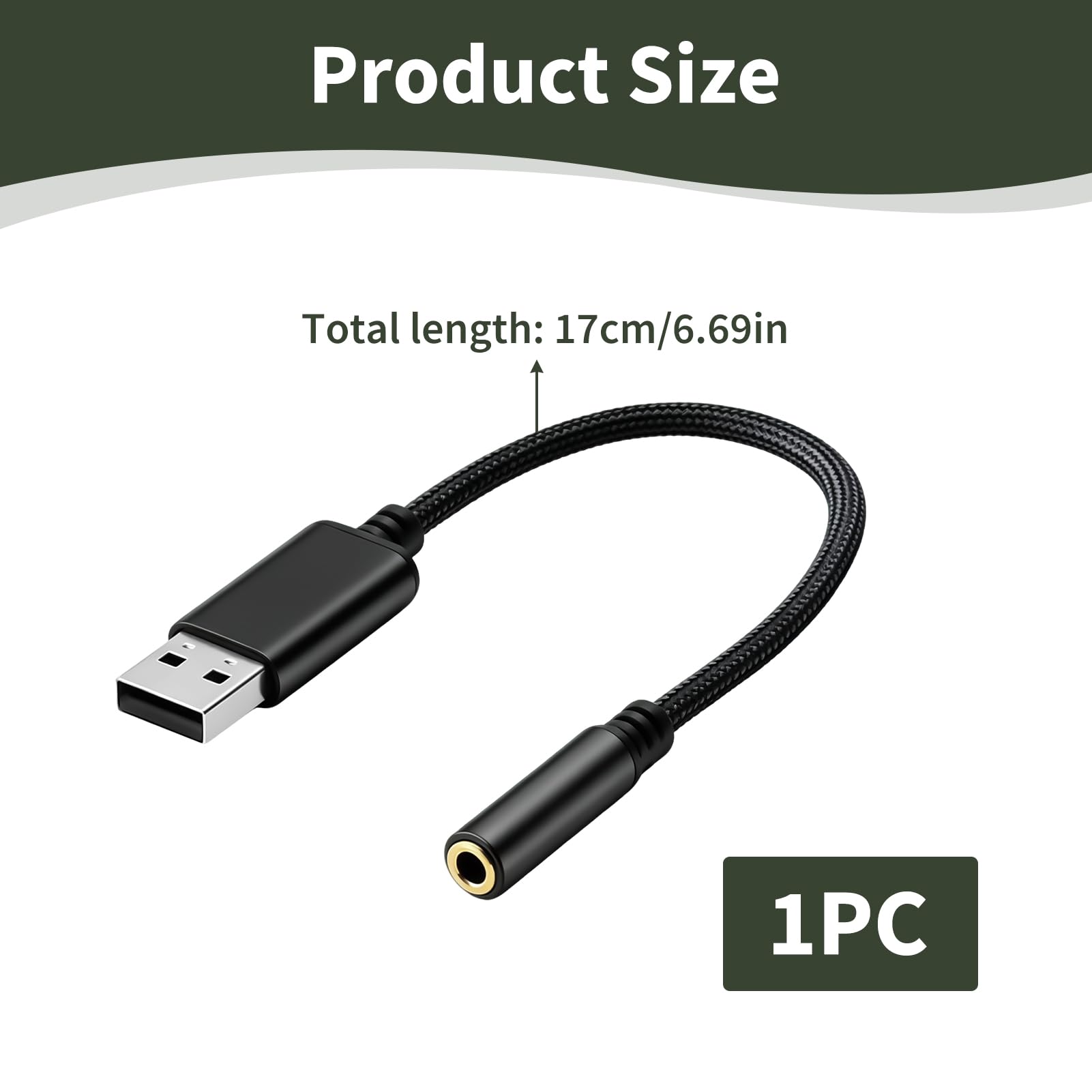 Adaptador USB Jack 3.5mm, Tarjeta Sonido Externa USB con Entrada y Salida TRRS, Soporta 24 Bit 96 KHz, Convertidor USB a Auxiliar para Auriculares y Micrófono para PC Portátil Mac Linux PS5 PS4 Switch