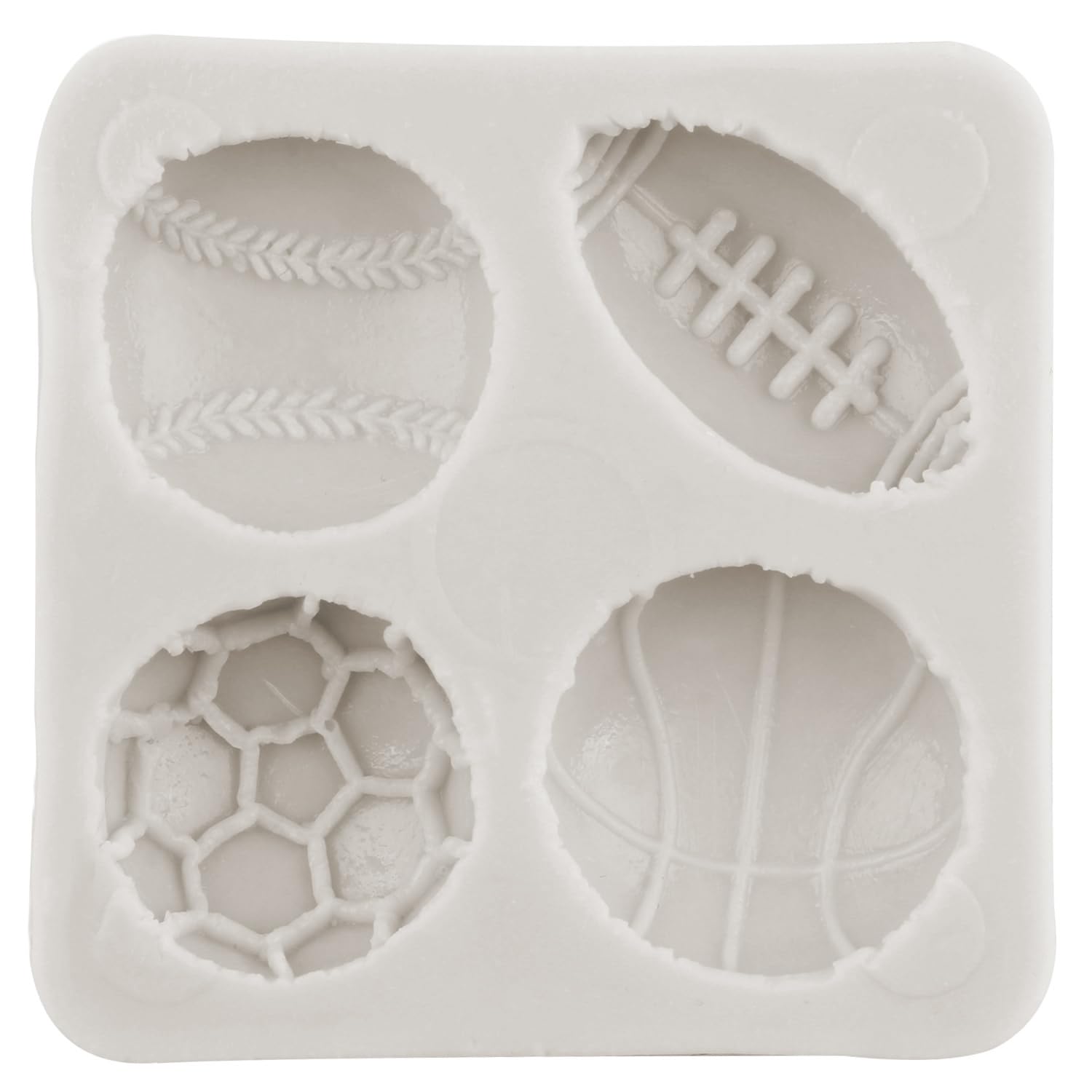 MYPRACS Set di 4 stampi in silicone a forma di pallone, pallacanestro, baseball, rugby, per decorare torte, cupcake, pasta di zucchero, pasta di gomma, caramelle, cioccolato