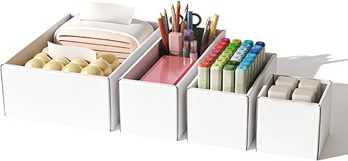 Juego de 20 organizadores de cajones de cartón multiusos, con 4 tamaños, juego de caja de almacenamiento para escritorio, manualidades, suministros