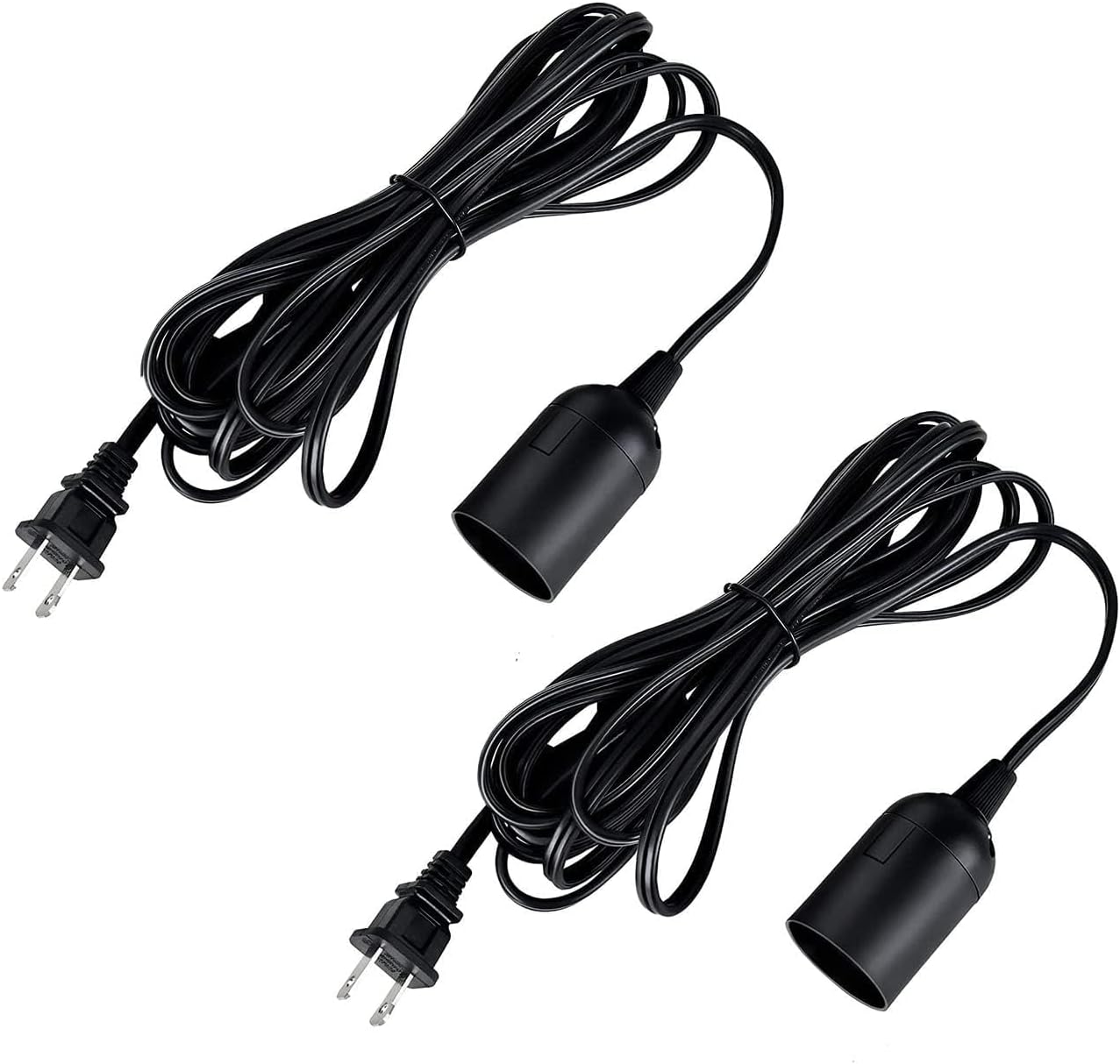 Simple Deluxe 15 Feet Hanging Lantern Extension Cord Cable, On Off Switch Light Cord with E26 Socket for Kitchen Bedroom (Bulb Not Included), Black, 2-Pack