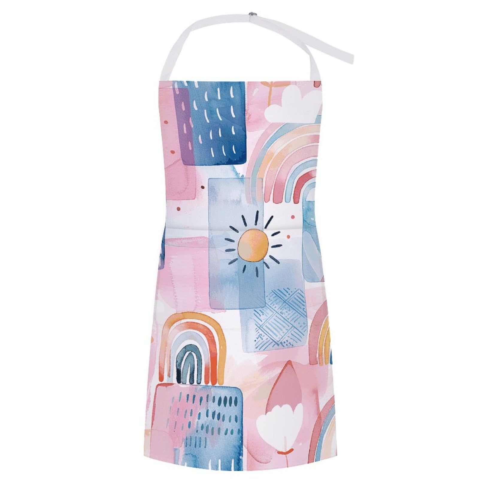 DJUETRUI Chef Apron Cooking Apron with Pockets Waterproof Baking Apron Rainbow And Clouds Adjustable Bib Aprons for Women Men, Rainbow and Clouds, 70x80cm, Rainbow and Clouds, 70x80cm