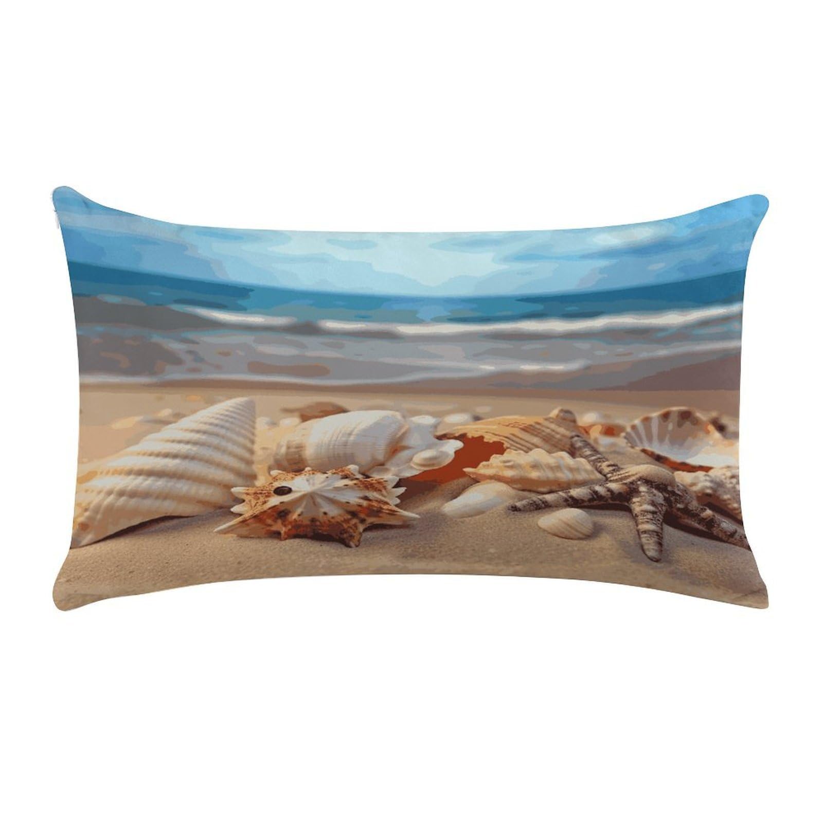 Seashells on The Sandy Beach Pillow Case Decorative Rectangle Throw Pillow Cover Soft Plush Pillowcase Cozy Cushion Case Modern Pillow Sham Cushion Cover for Bedroom Sofa Couch 20 X 12 Inch