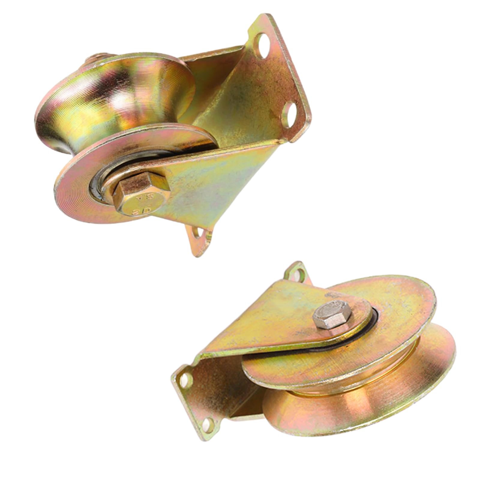 Juego de ruedas para puerta corredera de alta resistencia, 2 rodillos de ranura en V de 3 pulgadas (80 mm-U) con soporte rígido para puertas de garaje industriales, soporta hasta 440 libras cada una