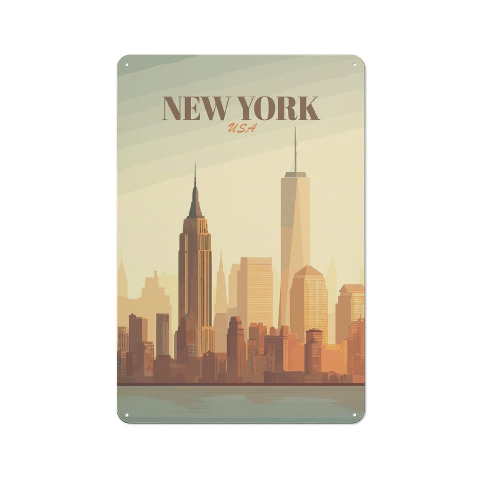 Junmoney Style-11 Metal Wall Sign 30X20cm Featuring New York City Skyline Vintage For Workshop Wall, For Room Styling Across Workshops And Hobby Rooms