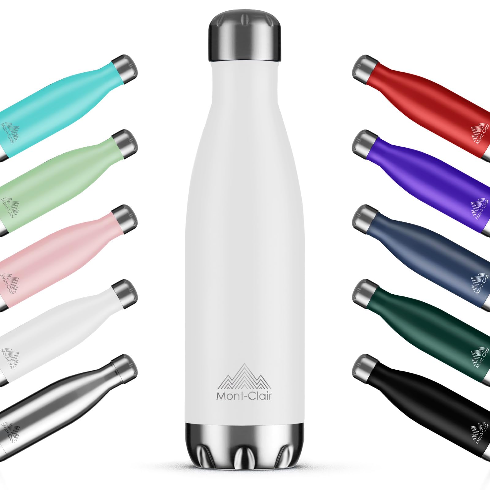 Mont-Clair H2O Stainless Steel Water Bottle, Vacuum Insulated - BPA Free, 12h Hot & 24h Cold Drinks, Metal Water Bottle 500ML Leakproof, Ideal for Adult, Kids, Running - White