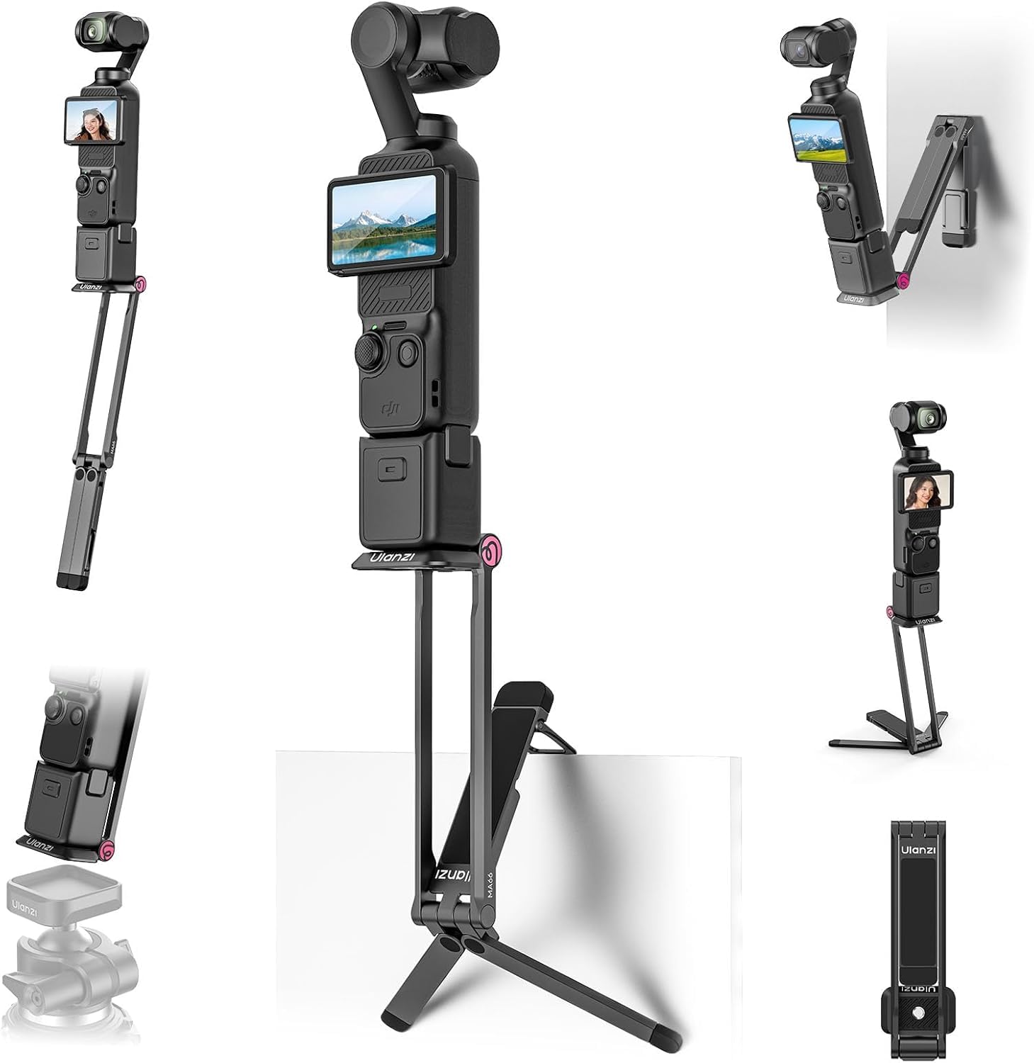 ULANZI MA66 Trépied pour Appareil Photo Compatible avec DJI OSMO Pocket 3 4, Support de caméra à dégagement Rapide avec Fixation 1/4", Perche à Selfie magnétique Pliable Uka & Arca-Swiss