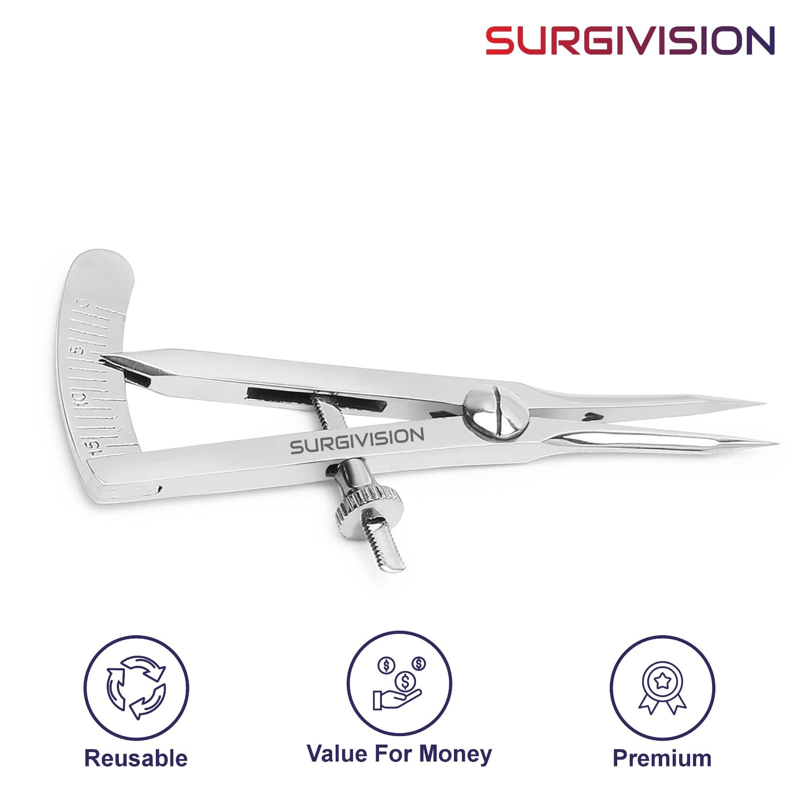 SurgiVision Castroviejo Caliper 20 mm Straight | Screw Mechanism Ophthalmic Instrument | Stainless Steel Anti-Rust | Eye Surgery Measuring Tool 1
