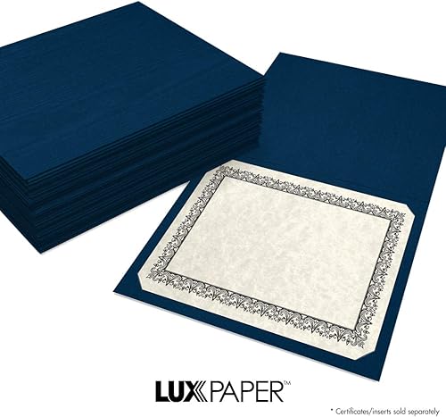 Miniatura 7 de LUXPaper Porta certificados de 9.5 x 12 pulgadas, lino azul náutico, cubierta de 100 libras, 25 unidades