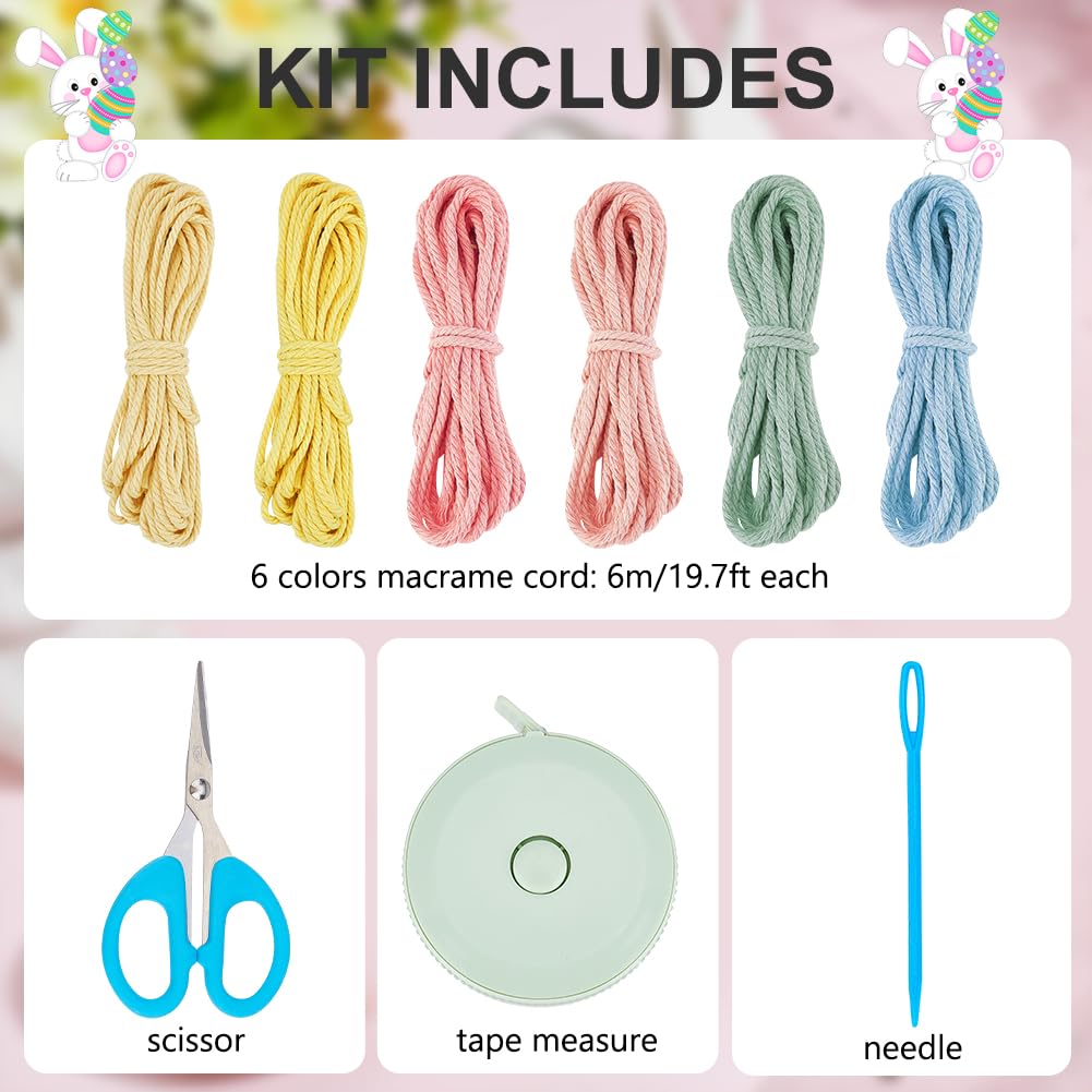 WEBEEDY 6 Set Easter Egg Holder Macrame Kit DIY Egg Display Cup Stand Cute Easter Egg Ears Crochet Ornament Crafts Kit for Adults Beginners Apartment Garden Door Room Decor, Video Instruction Included