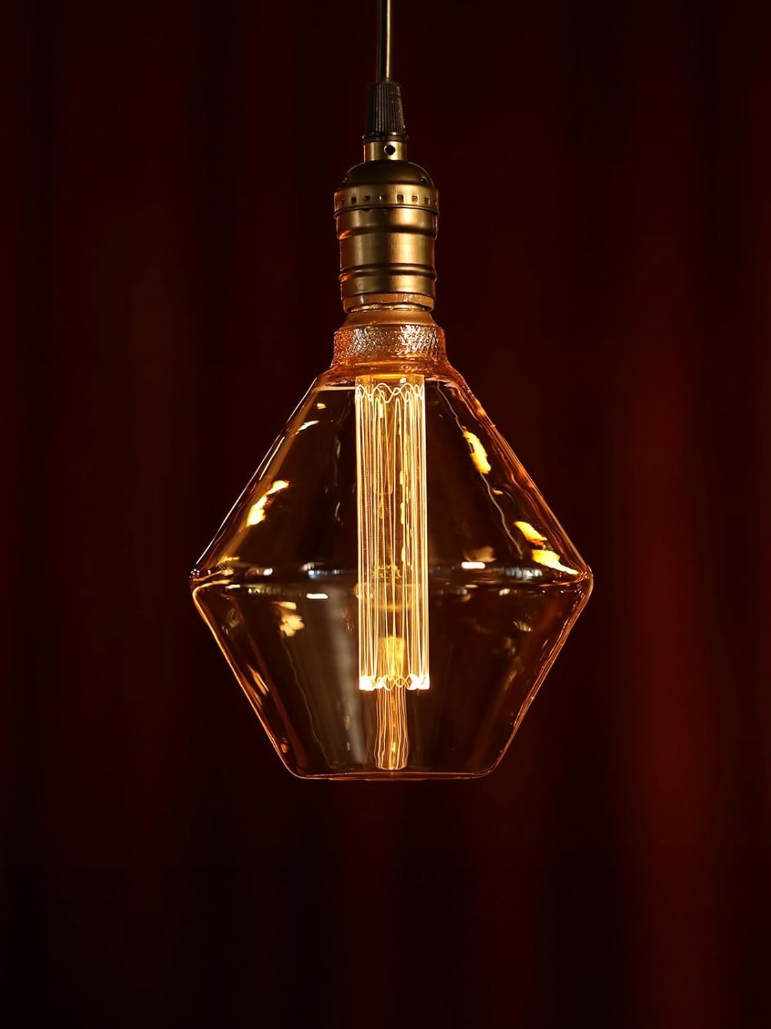 ESCENA Angular Aesthetics Series LED Decorative Light Bulb, Rhombus Vintage Edison Bulb Dimmable 3.5W, E26 Base, Unique Virtual Filament Vintage Light Bulbs, Amber Glass, 2000K Soft Warm, UL Listed