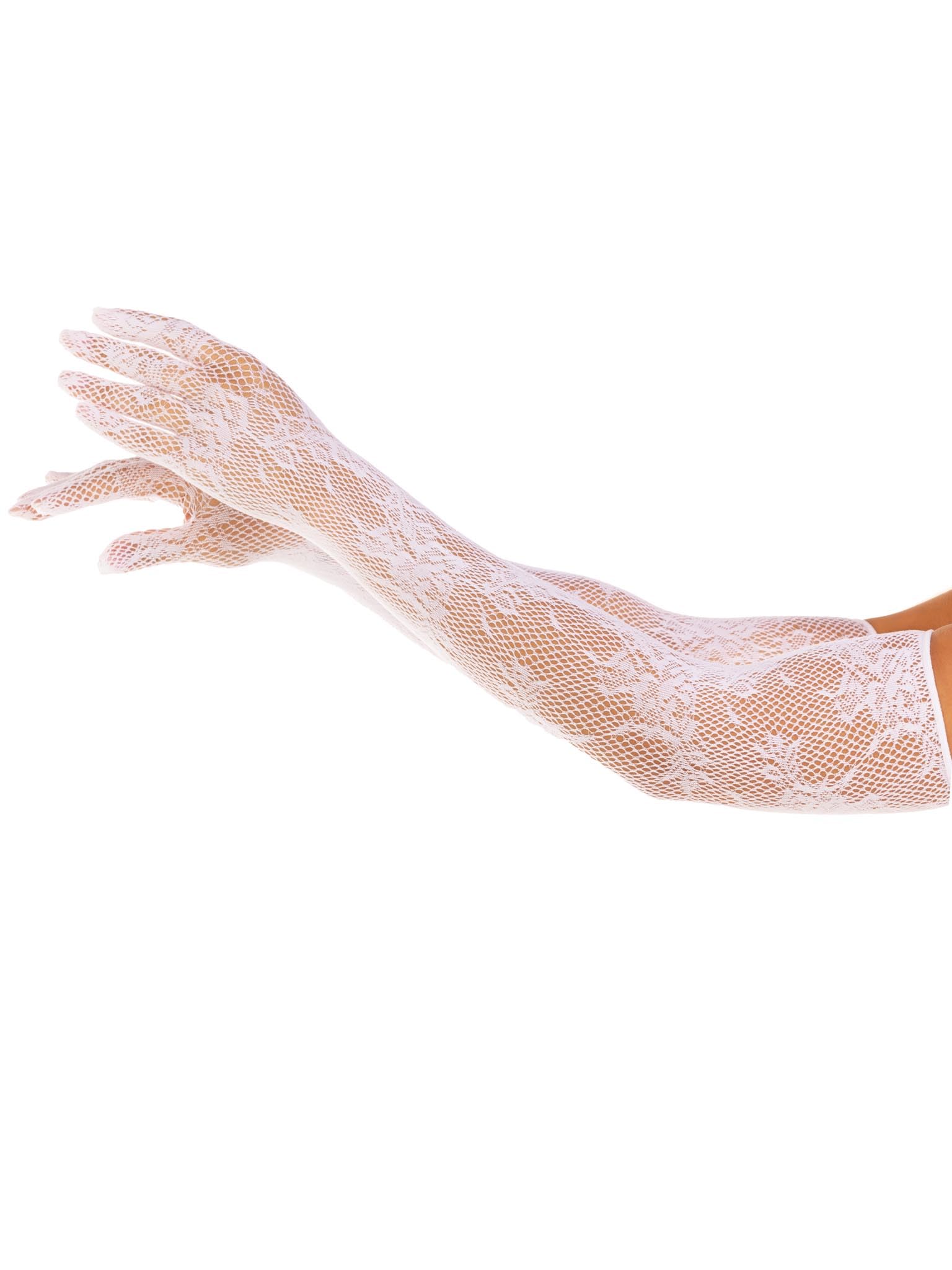 Leg Avenue Women's Opera length floral net gloves, O/S (White)