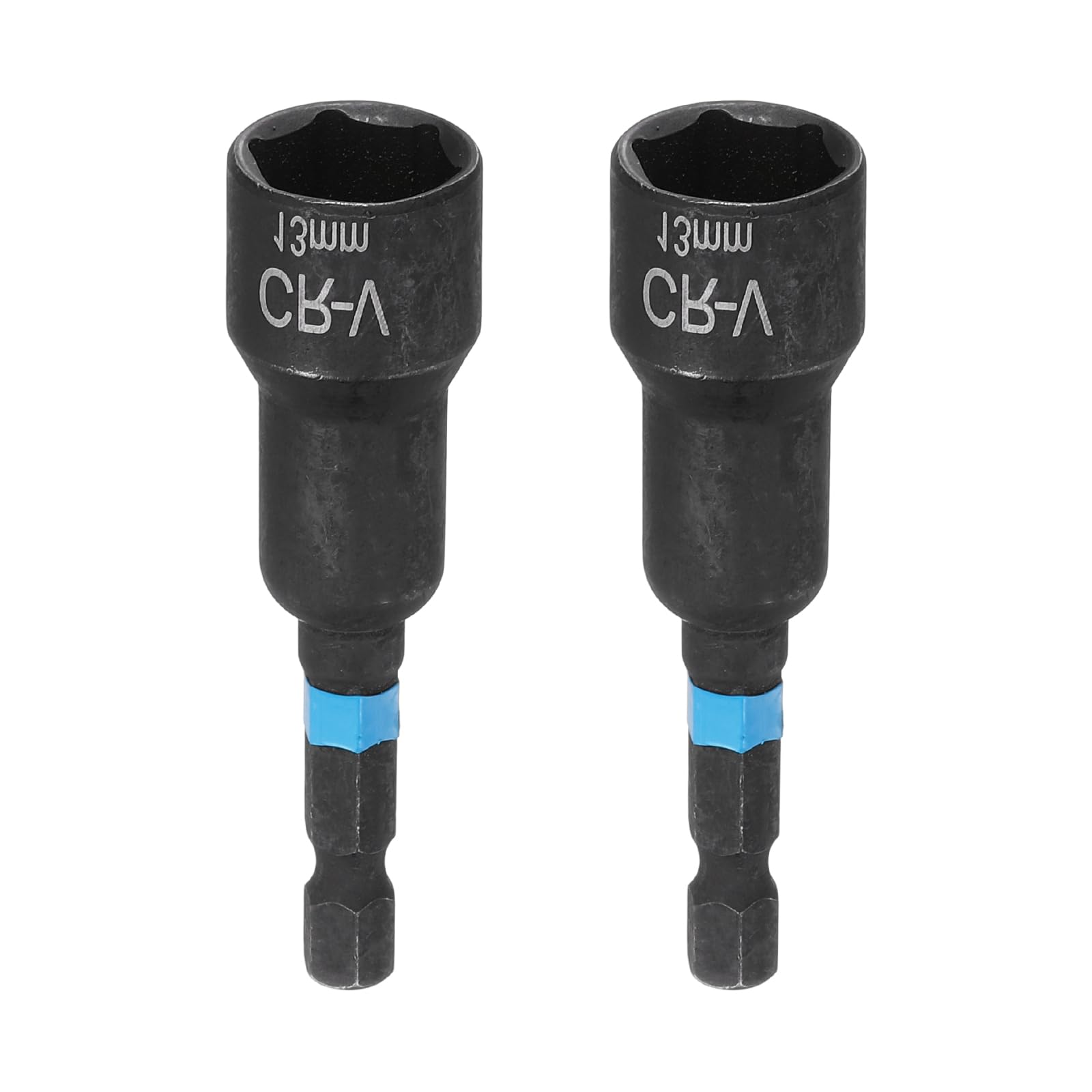 sourcing map 2pcs Nut Driver Drill Bit 13mm Metric Socket 1/4" Hex Shank 2.56" (65mm) Magnetic 6-Point Sockets Quick Change Cr-V Steel Bolt Setters for Power Drill Drivers