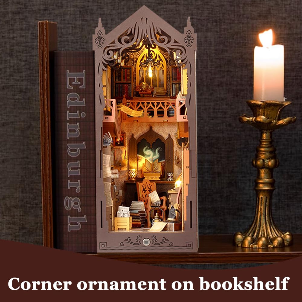 DIY Book Nook Kit - Magic Library Miniatuur Poppenhuis, Houten 3D-puzzel Met Led-sensorlicht, 11x18,5x27,5 Cm, Cadeau Voor Volwassenen En Tieners