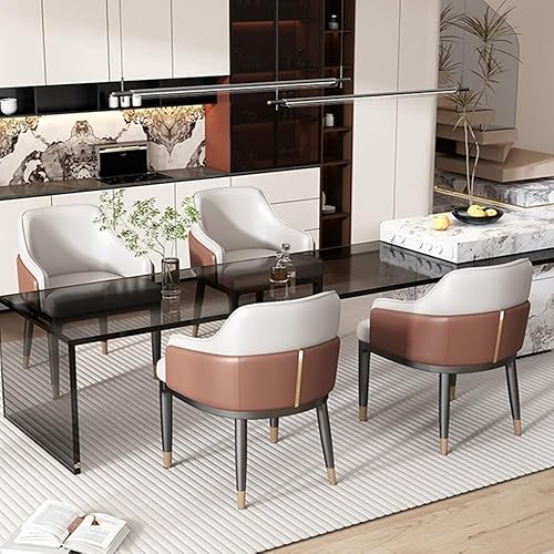 Miniatura 2 de Sillas de comedor, Century Modern sillas de comedor con brazos, asiento de cuero y patas de metal, sillas para comedor (gris)