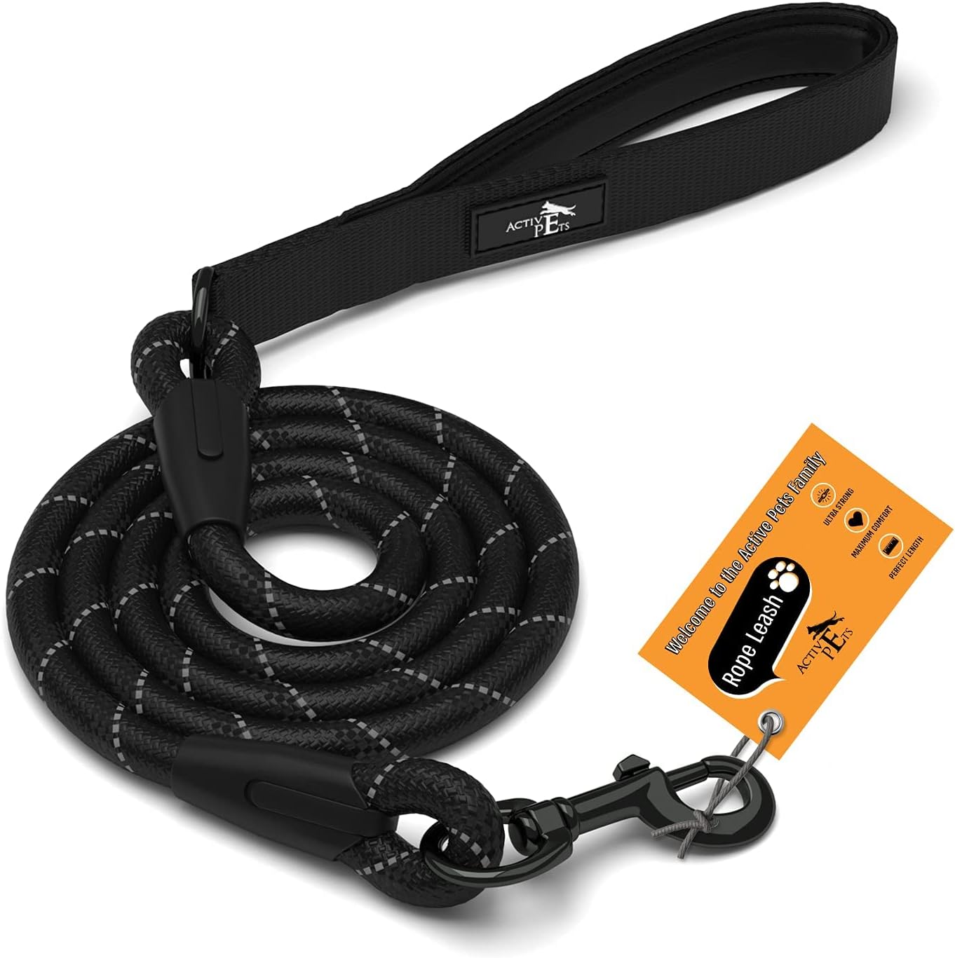 ACTIVE PETS Strong Dog Rope Leash with Soft Comfortable Padded Handle and Highly Reflective Threads, Dog Leash for Small Medium and…