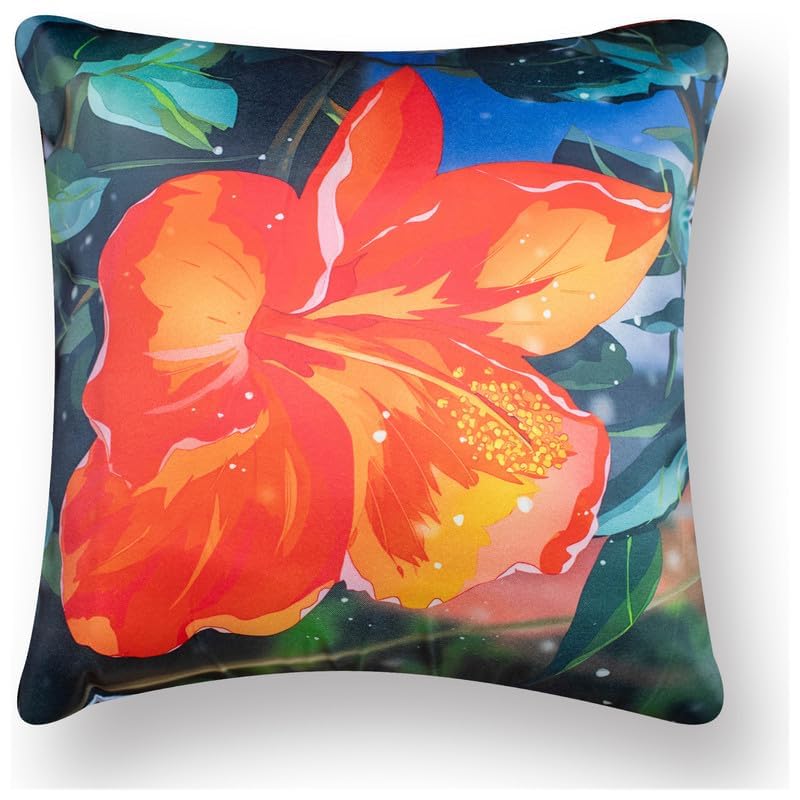 Image of Decorative Satin Sofa Cushion Covers Set of 5, 16 x 16 Inches, Multicolor Floral Printed Pillow Covers for Living Room, Bedroom, Couch & Sofa, Soft Glossy Fabric, Zipper Closure