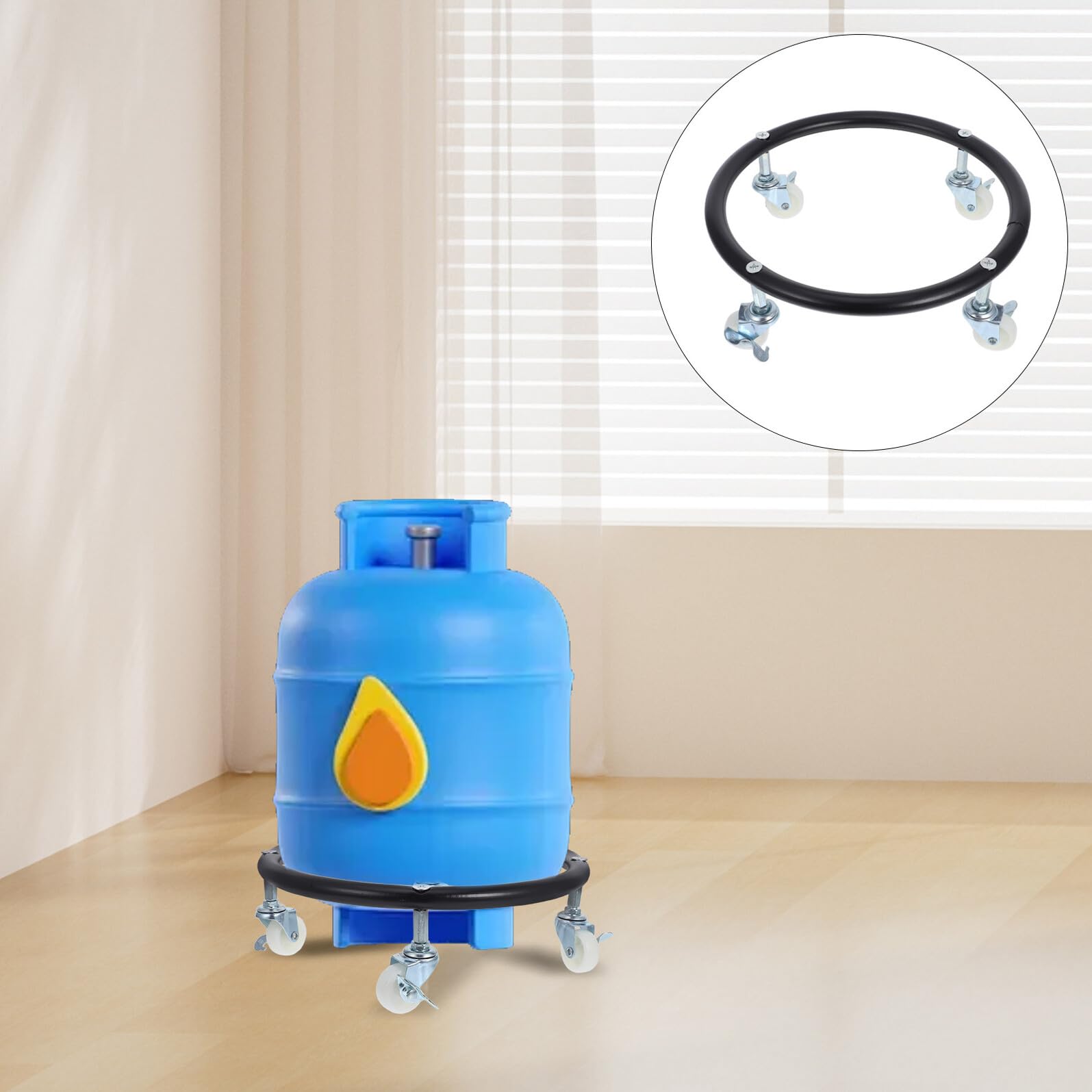 Beweglicher Propangasflaschenhalter mit Rädern Stabiler Gasflaschenhalter aus Sicherer Zylinderhalter für Propanbehälter für Küche und Outdoor Schwarz