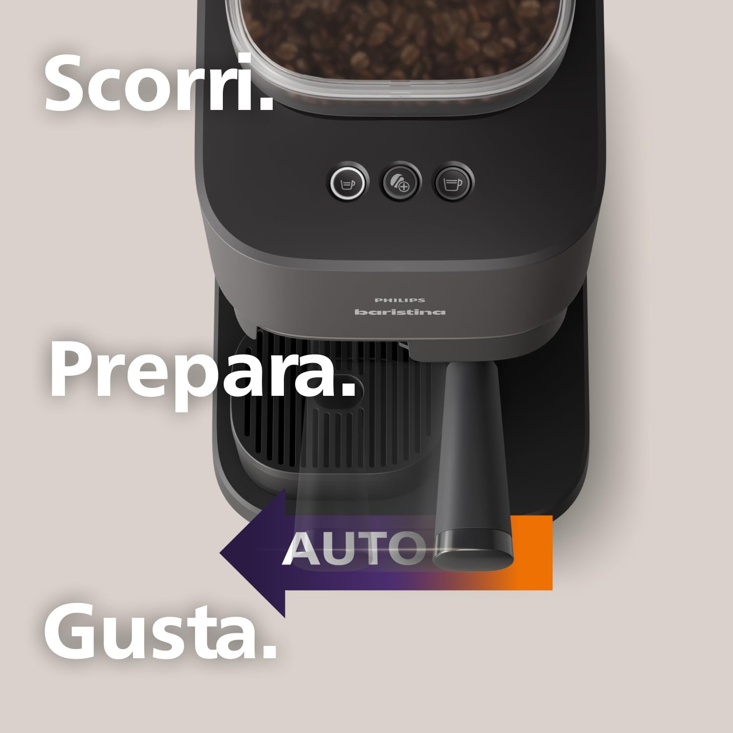 ‎Philips Baristina Macchina Espresso con macinatura, pressatura e preparazione automatica, 16 bar, per Espresso e Lungo, compatta, Nero con Portafiltro Nero, macinacaffè integrato BAR305/60