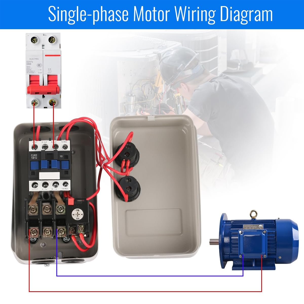 Démarreur magnétique Démarreur de Moteur magnétique Protecteur de Moteur 220/240v 4kw Moteur monophasé Type de Bouton Avant Convient pour compresseur d'air avec Type d'interrupteur à Bascule