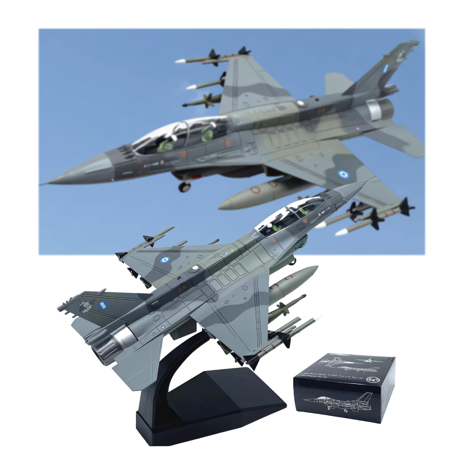 Model myśliwca ze stopu F-16D w skali 1:72 - odlewany ciśnieniowo samolot wojskowy do kolekcjonowania ze stojakiem, bardzo szczegółowa symulacja statyczna do dekoracji