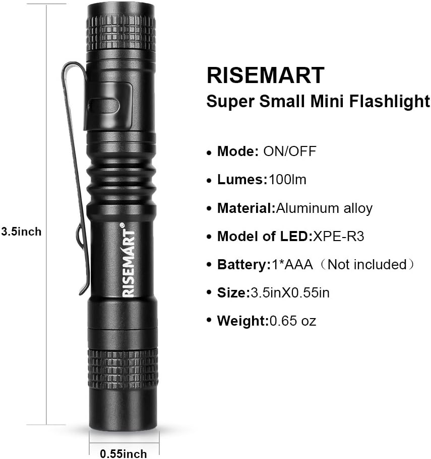 RISEMART Super Small Mini Flashlight AAA 100 Lumens Ultra Bright LED Pen light Pocket Clip Tactical Torch Lamp(3.5")
