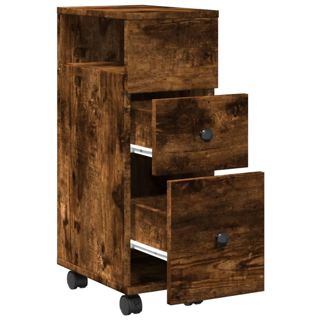 Mobile Bagno Stretto con Ruote Rovere Fumo Truciolato 2 Cassetti 23x33x65