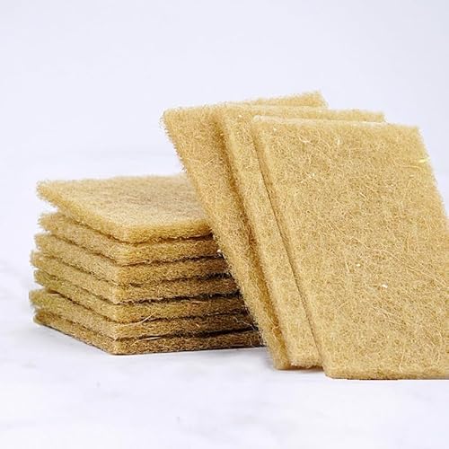 Senda Brown Natural Sisal Fibers Scouring Pads, 10 Pcs Non-Scratch Washing Up Scrubbing Pads For Kitchen Cleaning Dishes Pans Pots Scrubbers