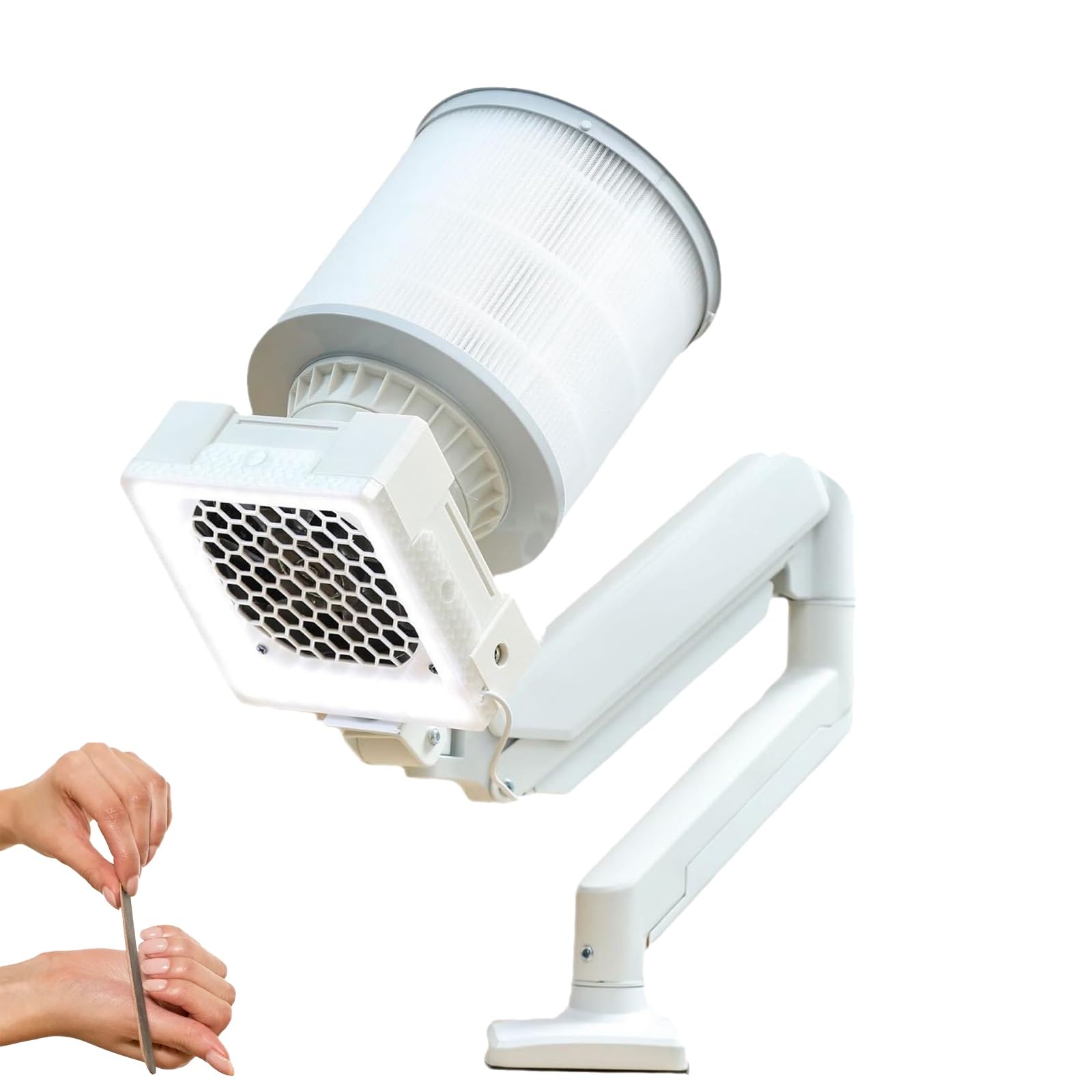 Aspirador de uñas universal de escritorio, aspirador vertical con luz LED, succión ajustable, soporte metálico de ángulo ajustable, colector de polvo profesional para salón de uñas en casa.