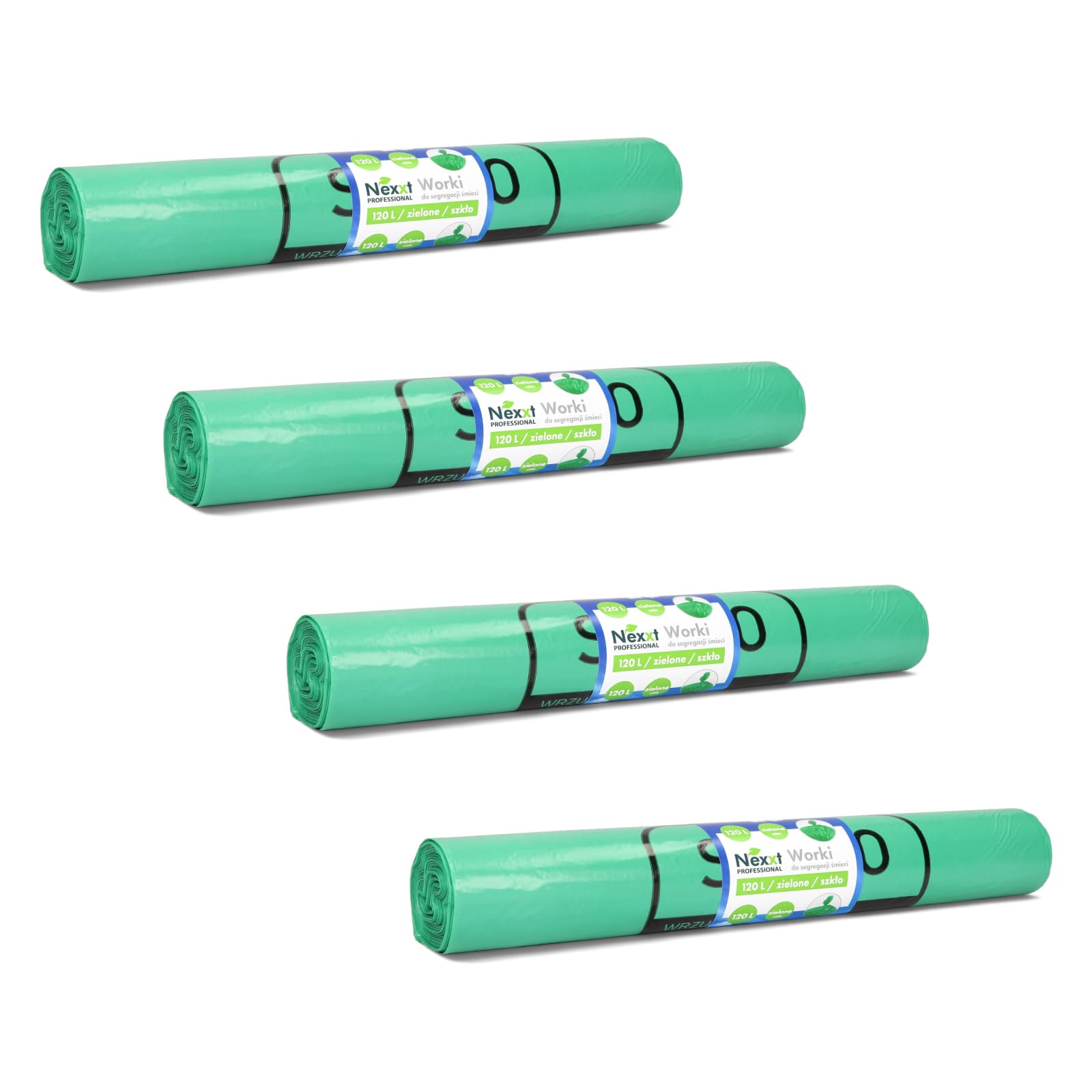 Emerson 80 bolsas de basura resistentes, extrafuertes, paquete de 4 rollos verdes, capacidad de 120 l, 70 x 105 cm, bolsas de basura estables de plástico reciclado ecológico