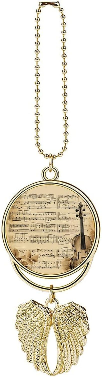 Music Notes on Old Paper Car Pendant Metal Feather Ornament Car Pendant Portable Universal Adjustable Length Rear View Mirror Pendants Funny Hanging Accessories Pendants for All Cars