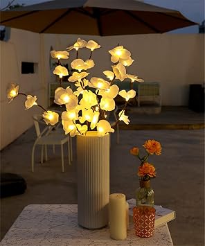 Fantasee White Orchid Twig Lights, 30 Inch 20 LED Artificial Phalaenopsis Branch Lights Battery Powered Decor Lights for Home Shop Windows Vase Wedding Christmas 2 Packs, Whtie