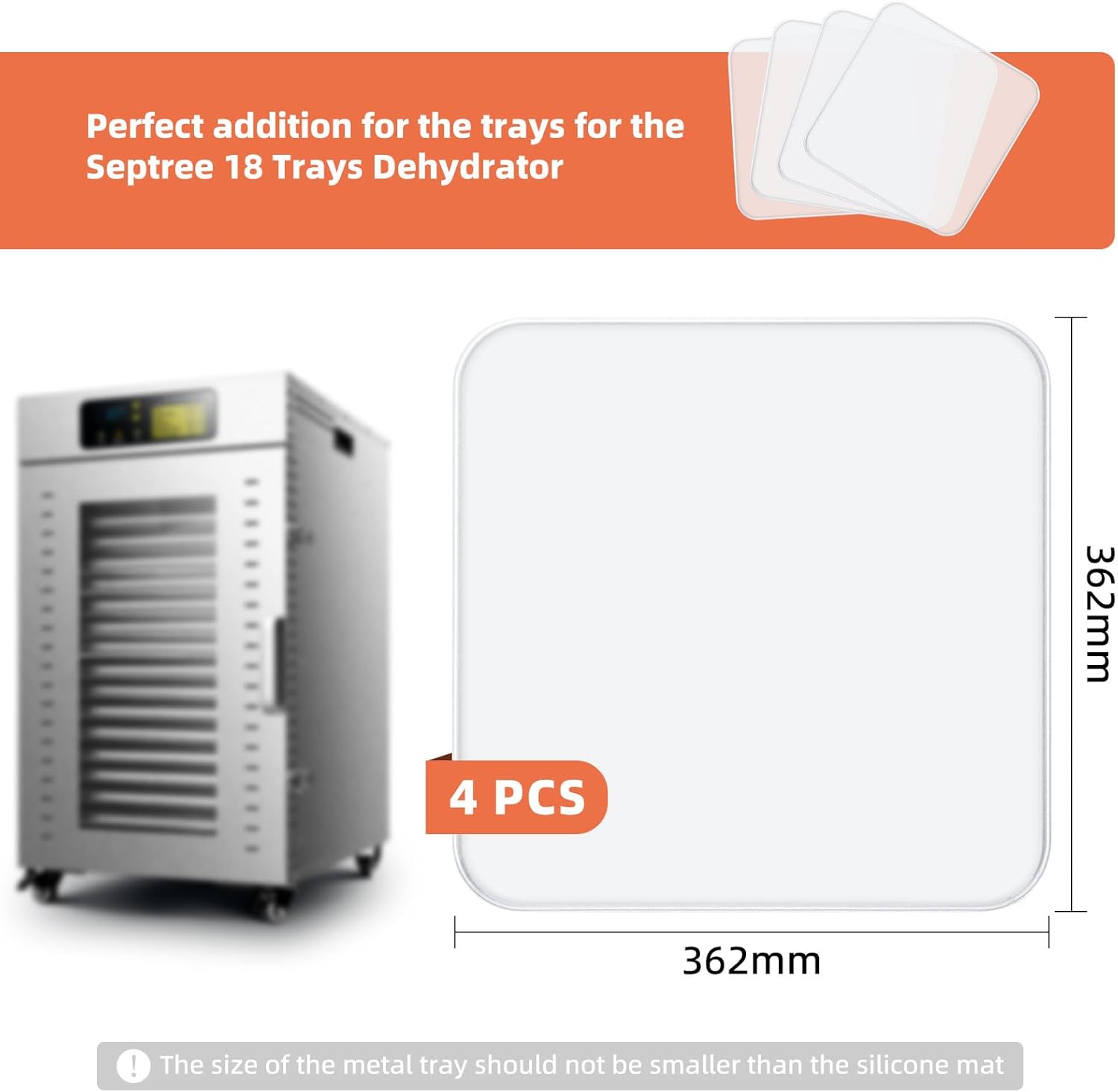 Dehydrator Fruit Roll Trays, [4 Pack] 14x 14inch Fruit Leather Sheet Square Non Stick Silicone Mats with Edge for Dried Liquid/Egg/Herbs/Meat