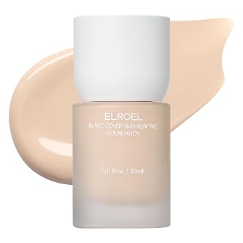 ELROEL Blanc Cover Skin Foundation - K-Beauty Skincare Liquid Foundation Makeup with Panax Ginseng, Niacinamide & Collagen - Lightweight, Buildable 24HR Hydrating Wear 1.01 Fl Oz #140
