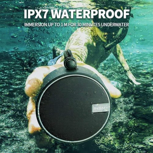 INSMY C12 IPX7 Waterproof Shower Bluetooth Speaker, Portable Small Speaker, Speakers Bluetooth Wireless Loud Clear Sound Support TF Card Suction Cup for Kayak Canoe Beach Gift (Black)