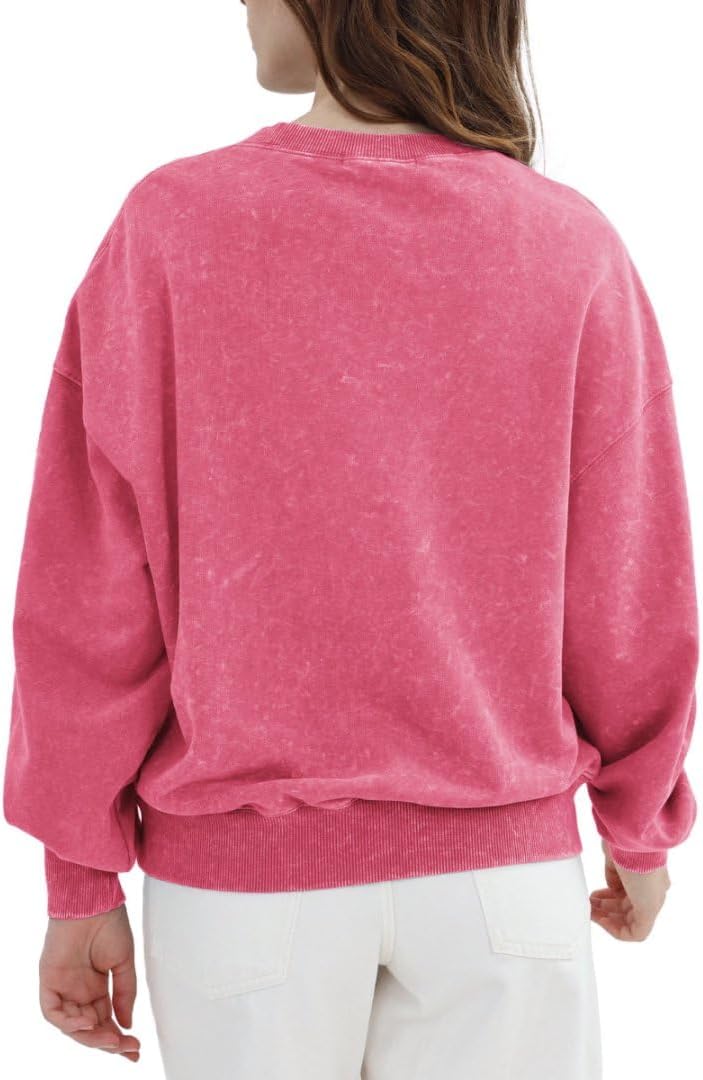 Amazhiyu Women's Pullover Acid Washed Sweatshirt Kangaroo Pocket Long Sleeve Sweat Top - Image 3