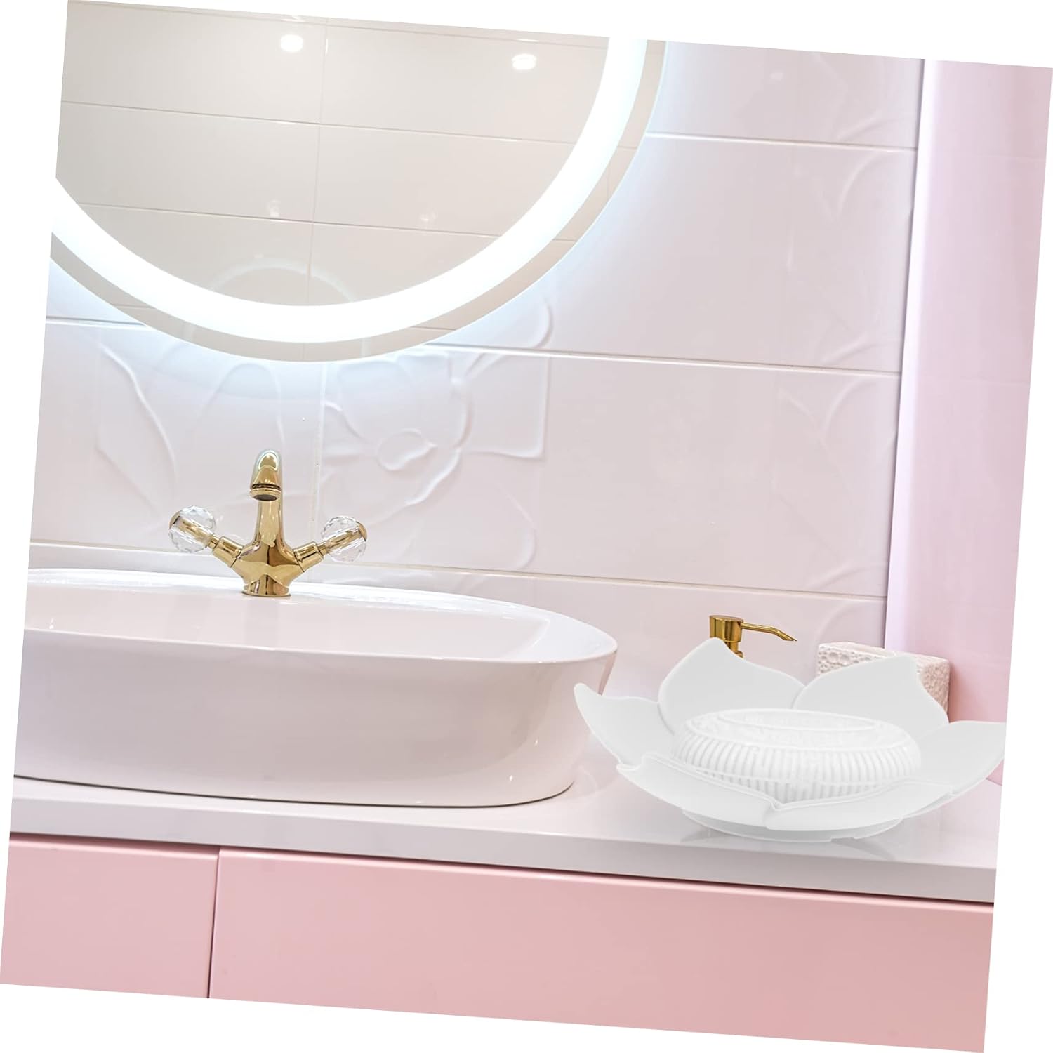 iplusmile 2pcs Flower Shaped Silicone Soap Dish Holder Slip Self Draining Soap Tray for Bathroom and Kitchen Countertop Organizer Creative Draining White image 2