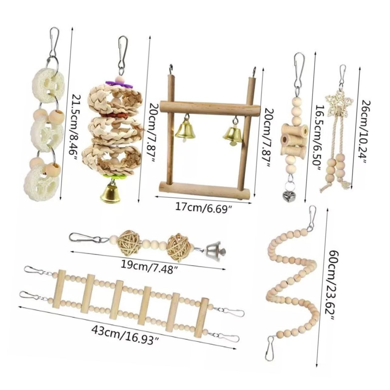 VANZACK 2sets Giocattoli Per Uccelli Legno Altalena e Scala Per Pappagalli Gioco Masticabile Per Parrocchetti e Uccelli Domestici Accessori Per Addestramento e Divertimento