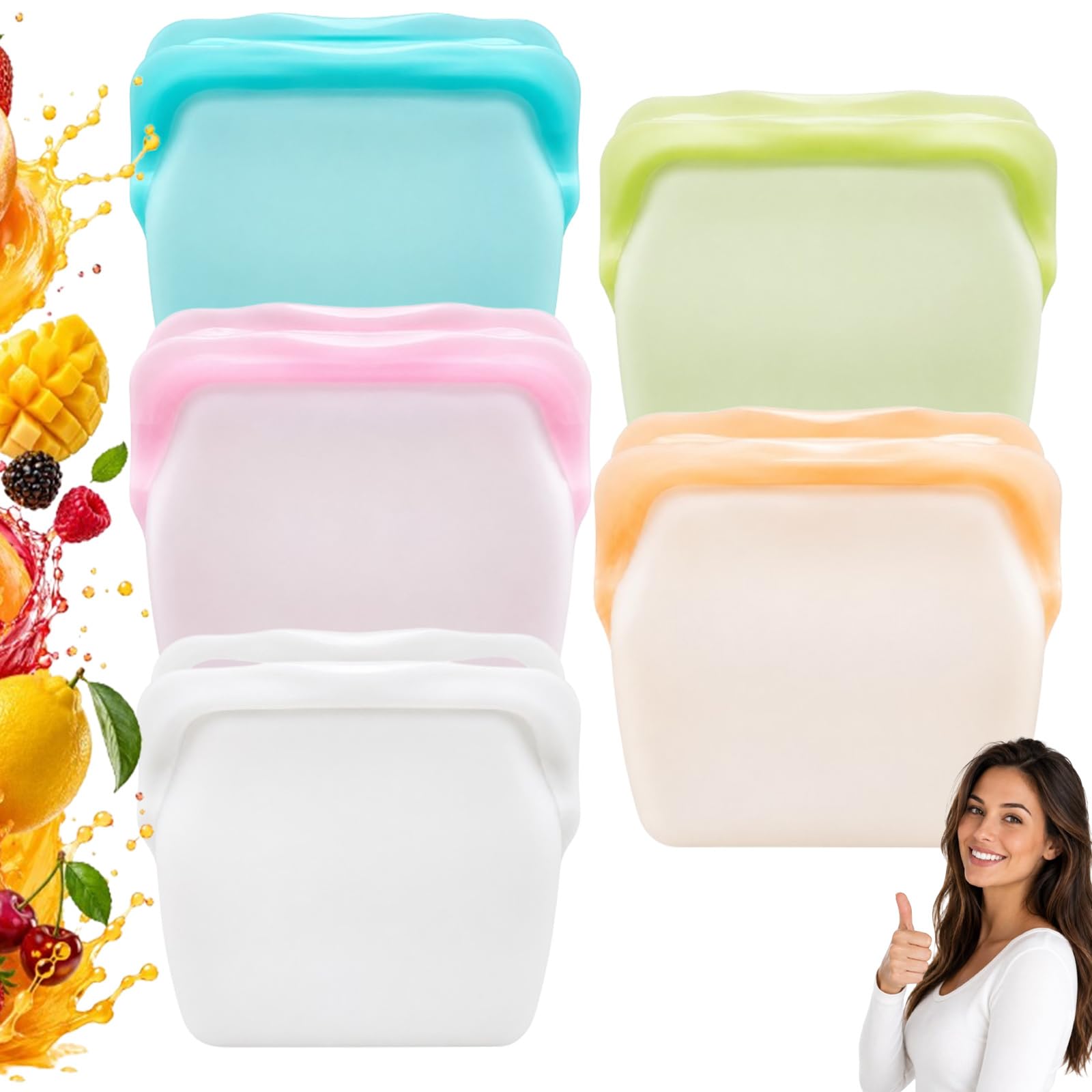 Bolsas de silicona para almacenamiento de alimentos, reutilizables, a prueba de olores, resistentes a altas temperaturas, para frutas y verduras, 600 ml (paquete de 3)
