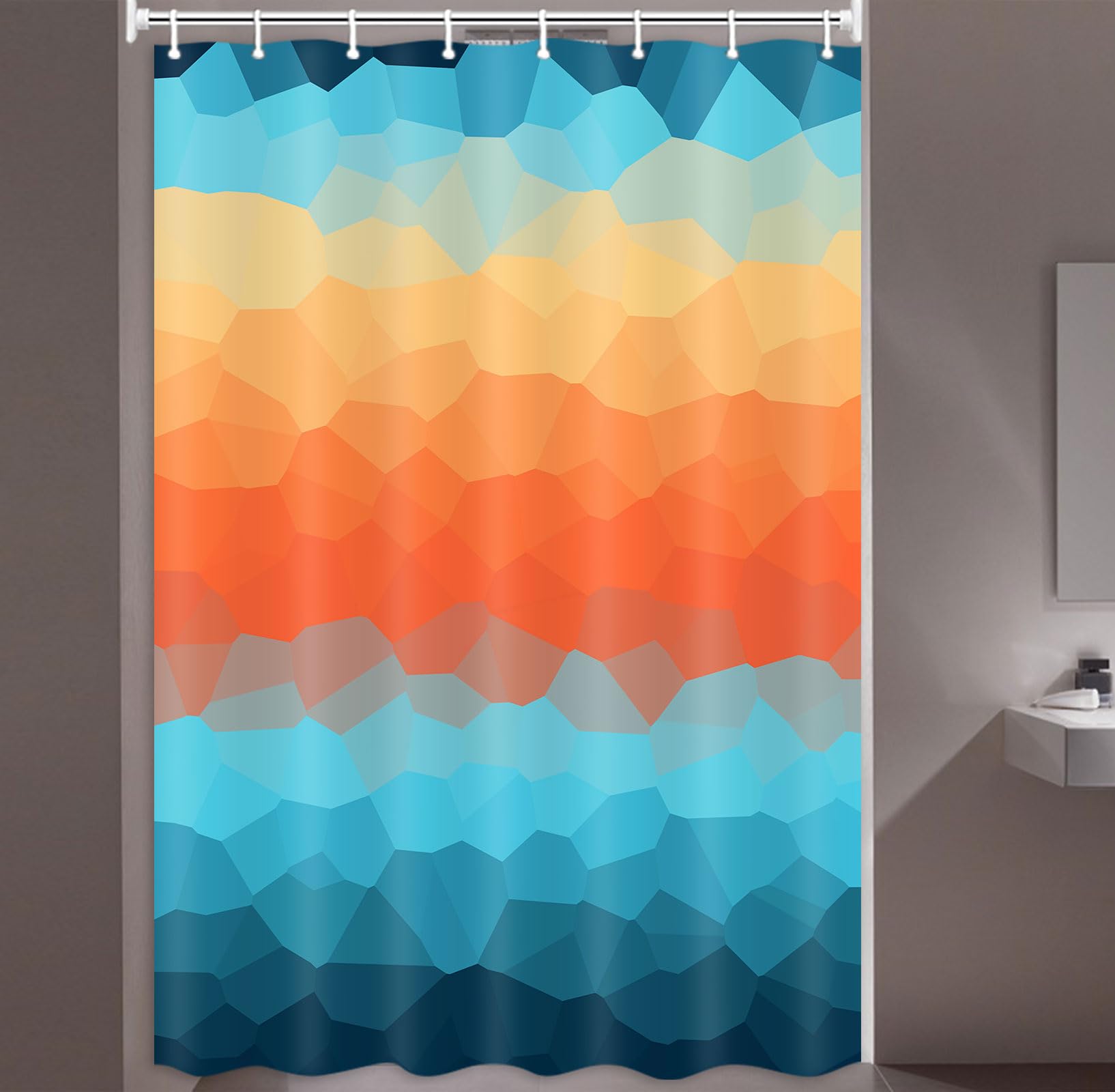 JAWO Ombre Stall Shower Curtain for Bathroom, Gradient Color Design Geometric Art Fabric Shower Curtains, 48X72 Inches Teal/Blue/Orange