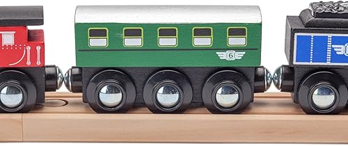 Miniatura 4 de Juego de tren de pasajeros de madera, motor de tren de madera auténtica y automóviles de pasajeros de madera, juguetes en miniatura para niños,