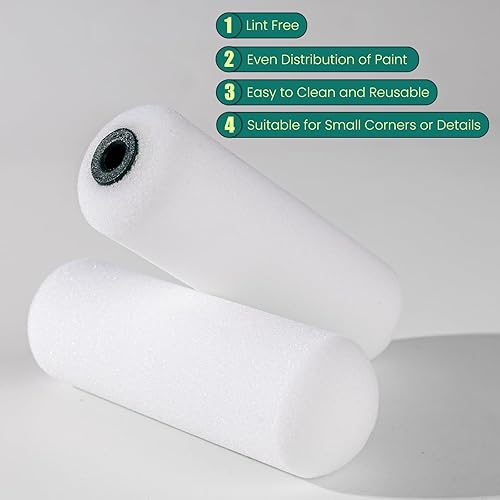 Miniatura 4 de Cubiertas de rodillo de pintura de espuma, 4 pulgadas, paquete de 10 fundas de rodillo de pintura de espuma de alta densidad, mini rodillo de