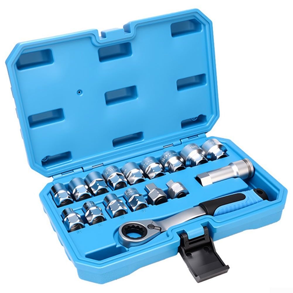 Jeu de douilles traversantes, clé à cliquet avec extrémité ouverte, pour boulons dénudés, outils en acier au chrome vanadium, pour espaces restreints, kit de mécanique longue portée (28 pièces)