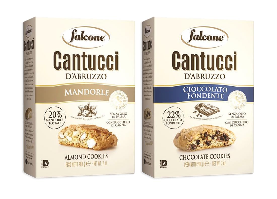Falcone Cantuccini D'Abruzzo Mix Cantucci alle Mandorle e con Gocce di Cioccolato 200g [2 Confezioni]