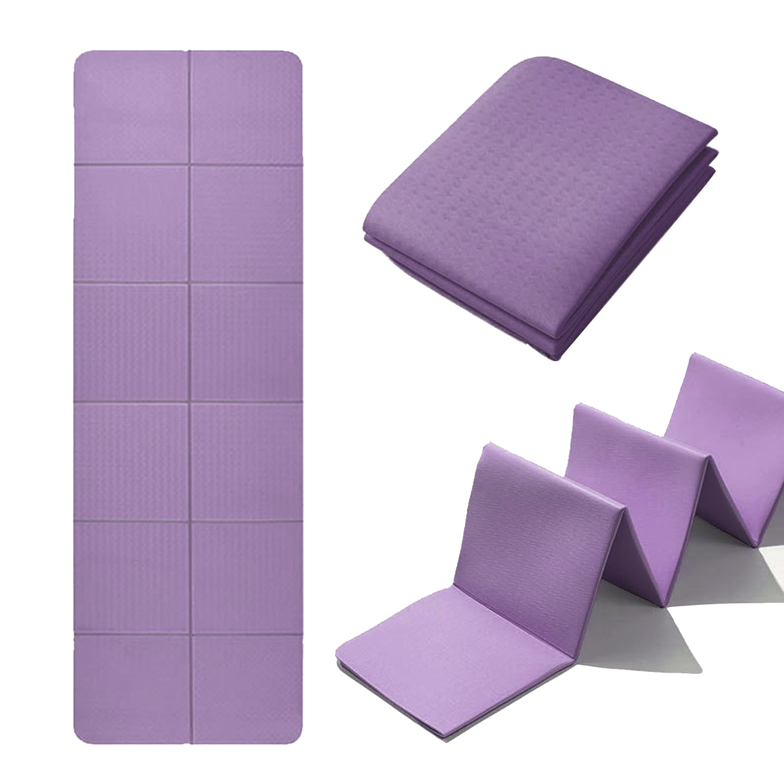 Składana mata do jogi 183 x 61 x 0,4 cm antypoślizgowa mata do jogi pilates podróżna z torbą na matę gimnastyczną, pilates, sport (fioletowa)