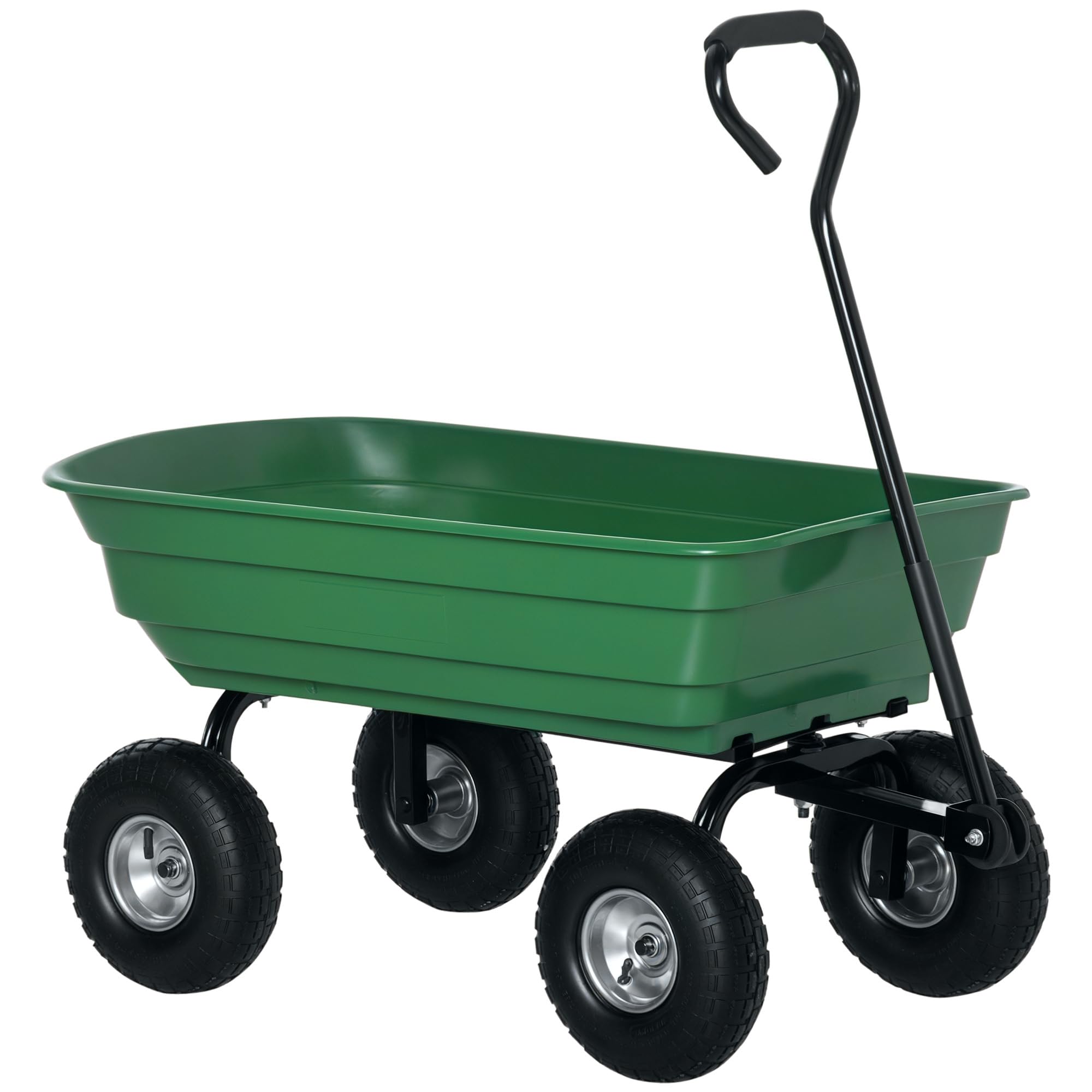 Outsunny Chariot de Jardin 100L Charge 250 kg, 4 Roues pneumatiques, poignée réglable, Remorque à Main pour Extérieur Cadre en Acier Vert